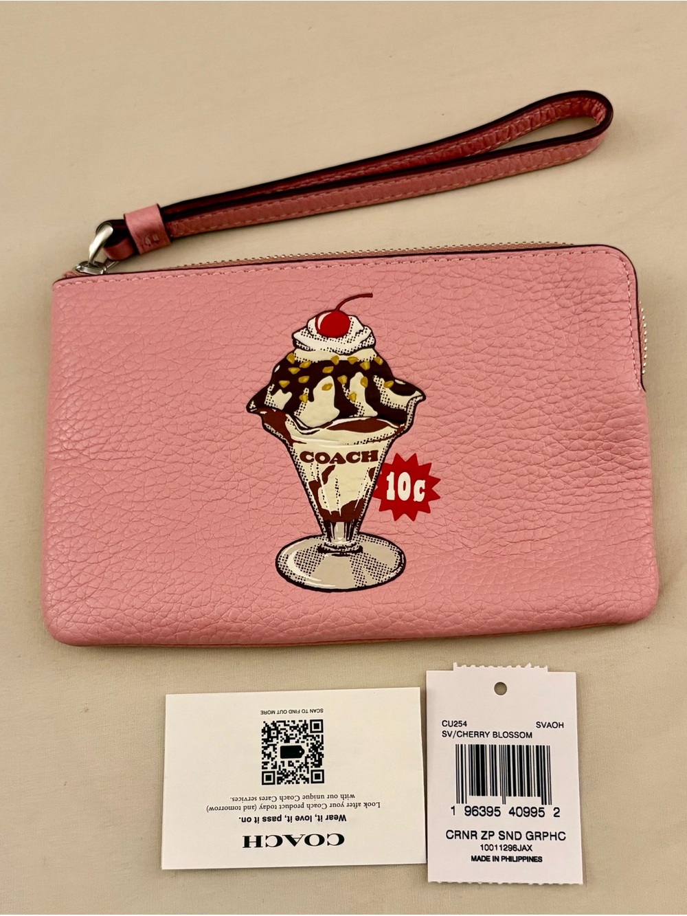 Coach Corner Zip Wristlet W/ Ice Cream Sundae Print